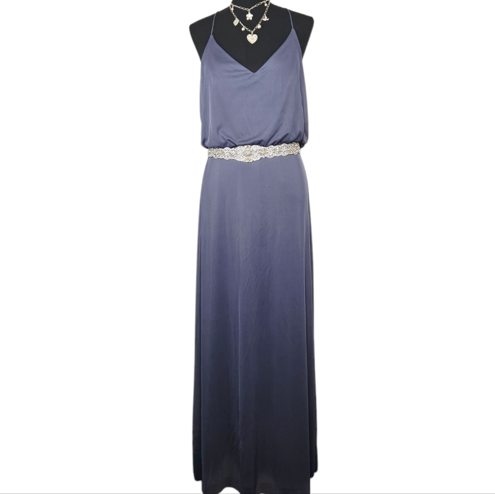 Alfred Sung D739 Deep Onyx Gown Sz 10 Formal Spaghetti Strap Evening Dress 60” - Picture 10 of 15